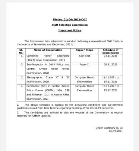 Staff Selection Commission परीक्षेच्या तारखा जाहीर
