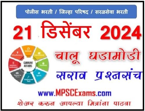 Free Current Affairs Test 21 December 2024 | चालू घडामोडी सराव पेपर 21 डिसेंबर 2024 1 Current Affairs 21 December 2024